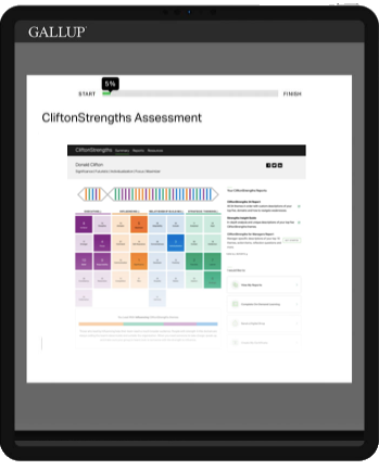 Tablet with a CliftonStrenghts profile on it
