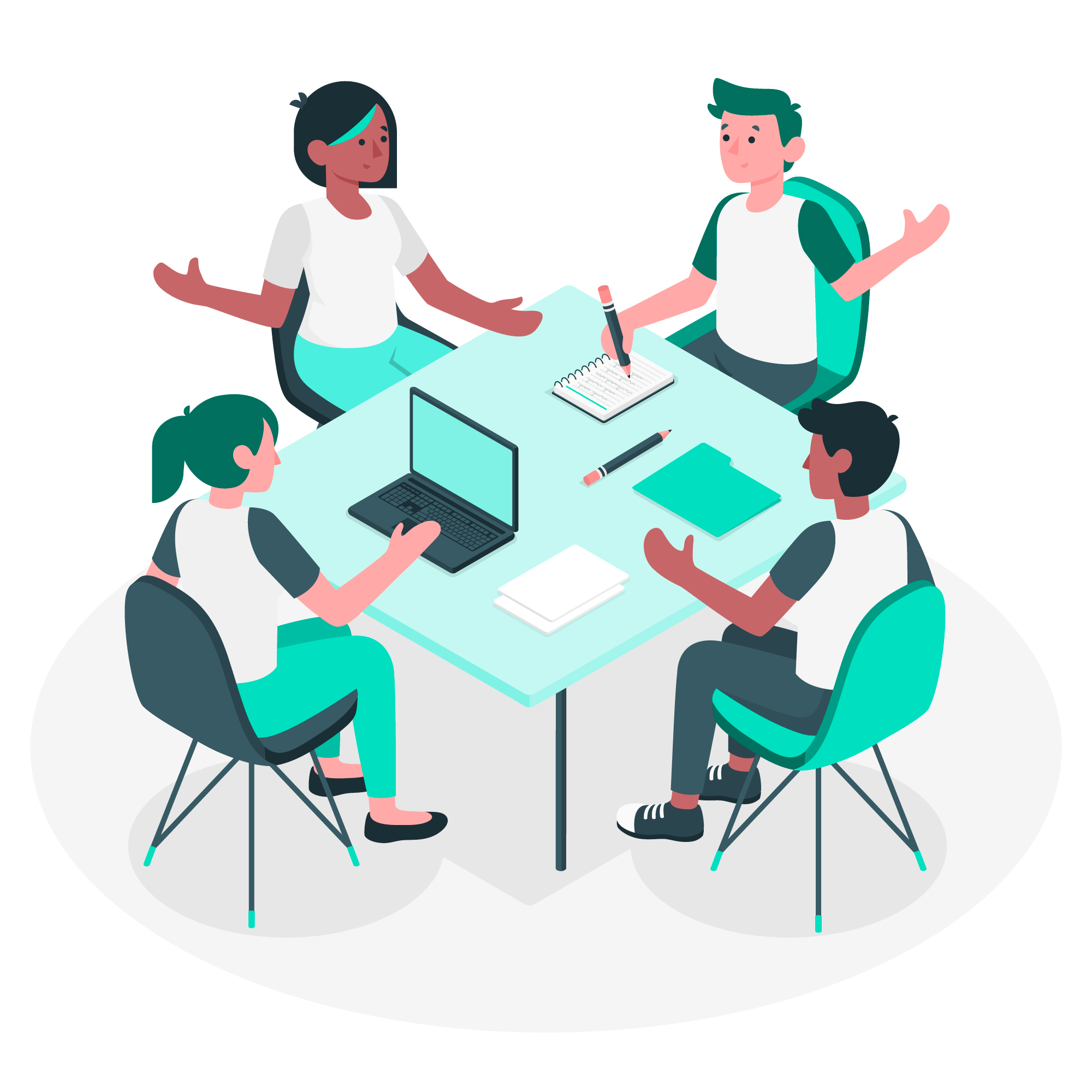 Vector Graphic of four individuals collaborating at a table together