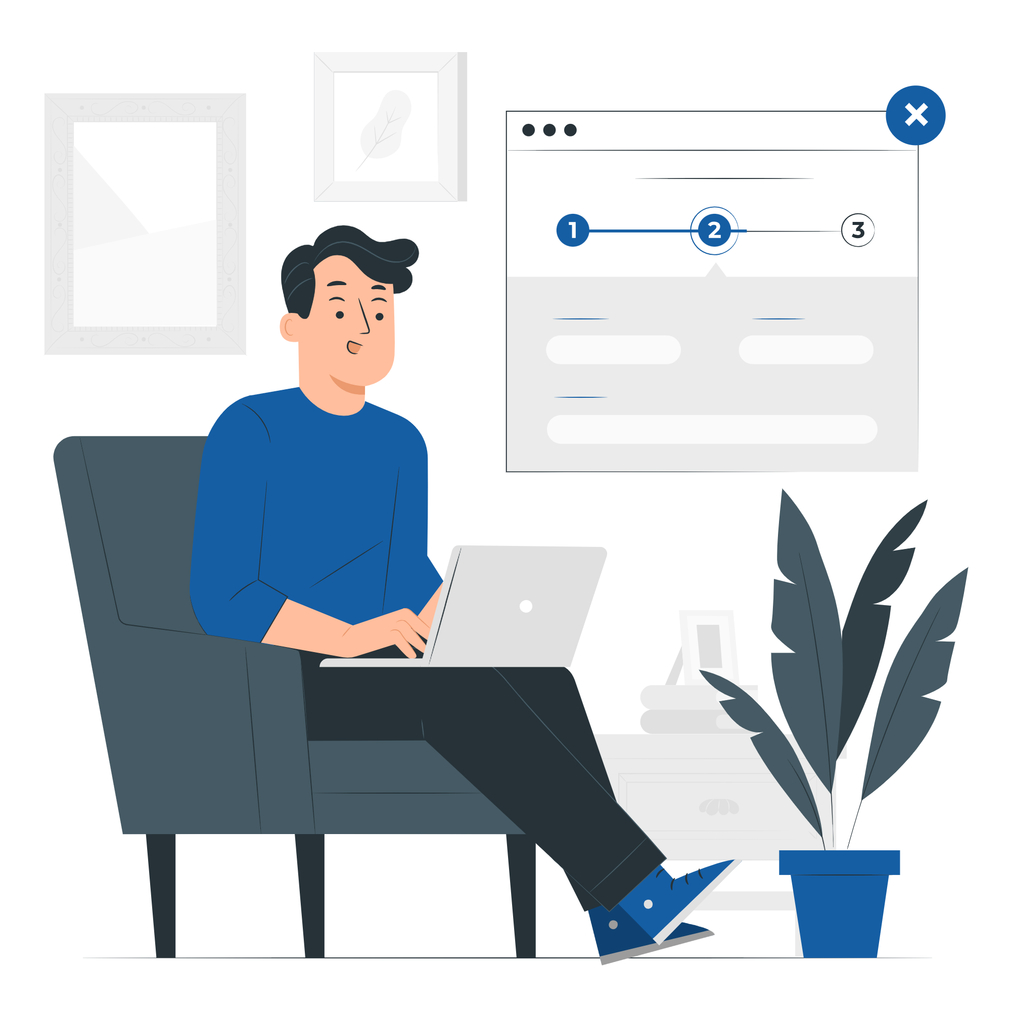 Image of a man sitting in front of his computer laying out step-by-step process